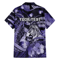 Personalised Maori Romantic Valentine Family Matching Puletasi and Hawaiian Shirt The Hongi Kiss Purple Galaxy