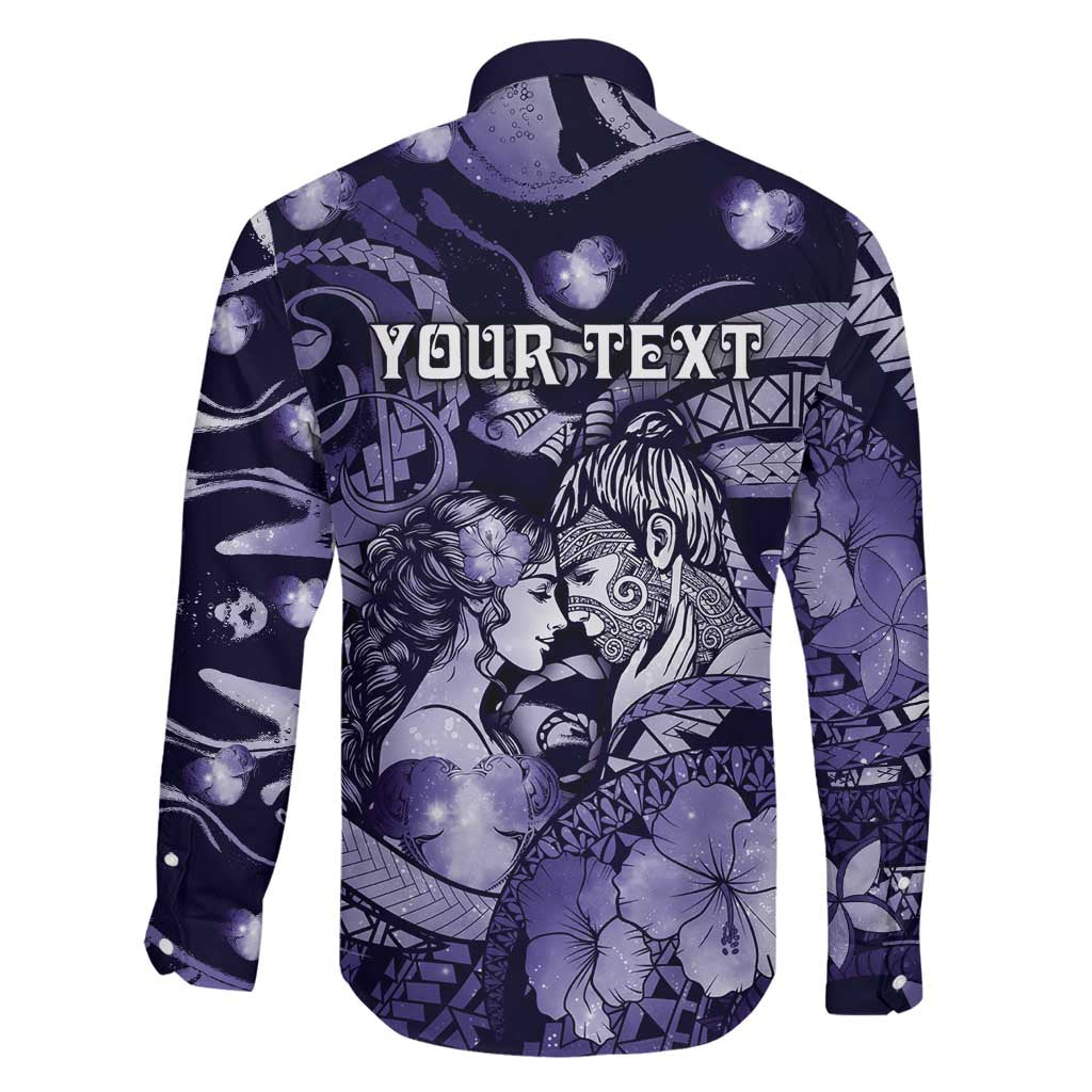 Personalised Maori Romantic Valentine Family Matching Puletasi and Hawaiian Shirt The Hongi Kiss Purple Galaxy