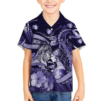 Personalised Maori Romantic Valentine Family Matching Summer Maxi Dress and Hawaiian Shirt The Hongi Kiss Purple Galaxy