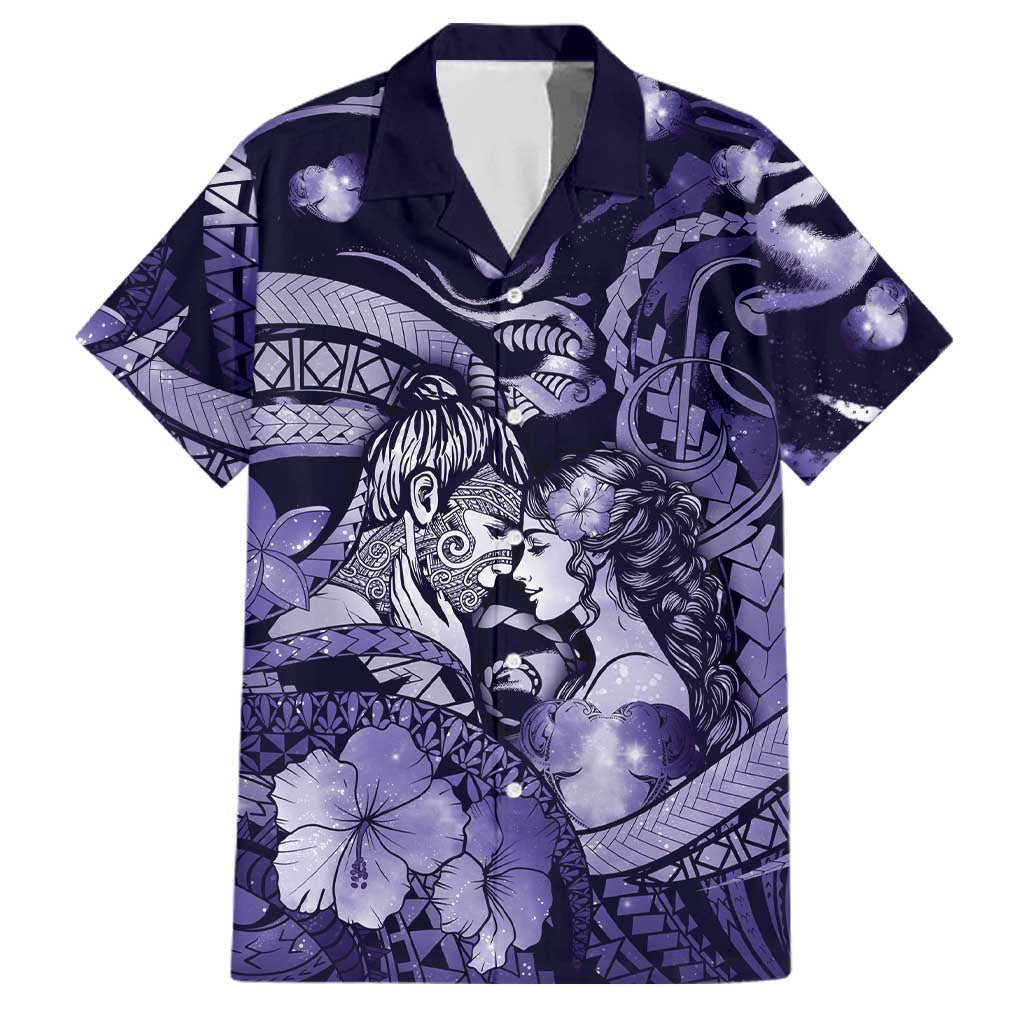 Personalised Maori Romantic Valentine Family Matching Tank Maxi Dress and Hawaiian Shirt The Hongi Kiss Purple Galaxy