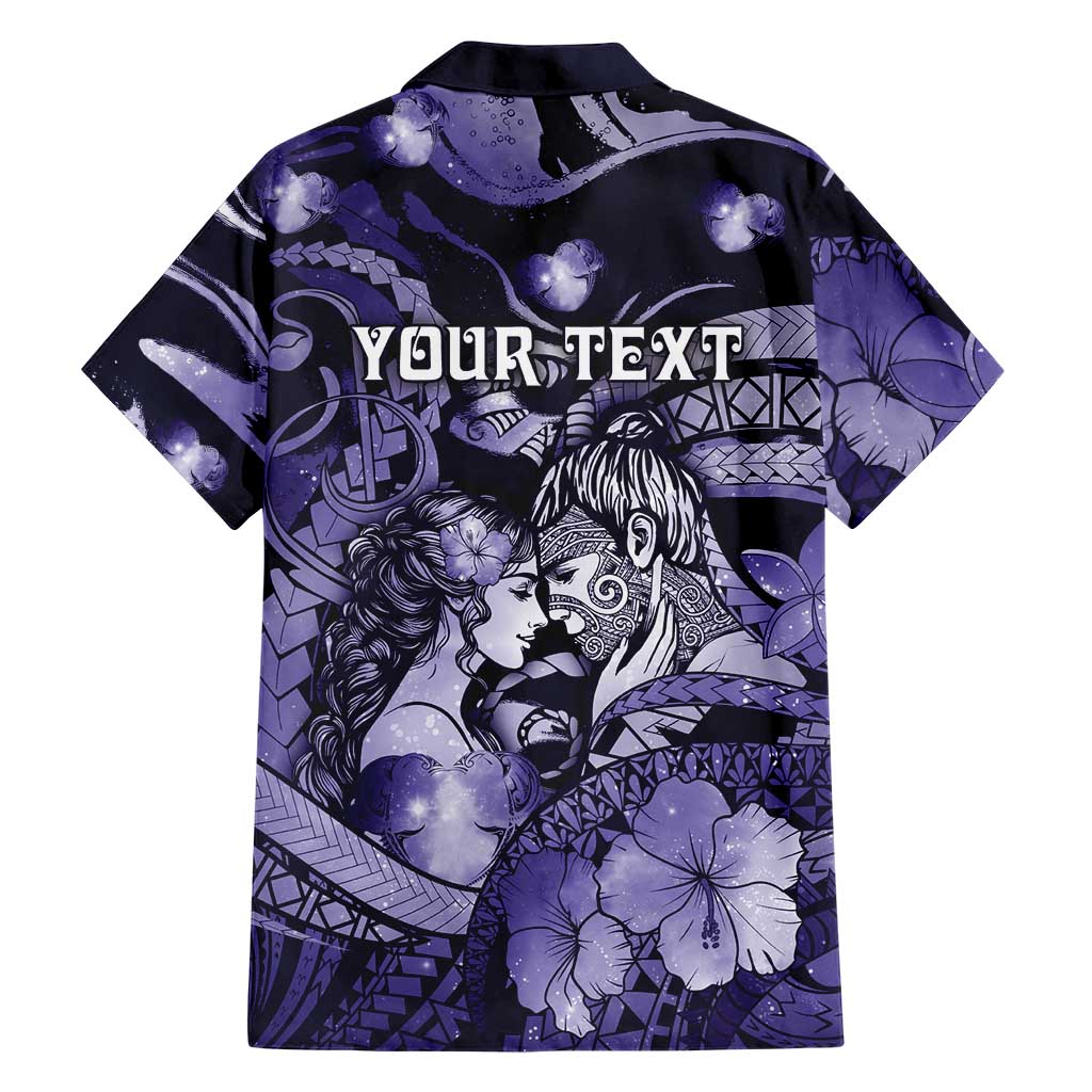 Personalised Maori Romantic Valentine Family Matching Tank Maxi Dress and Hawaiian Shirt The Hongi Kiss Purple Galaxy