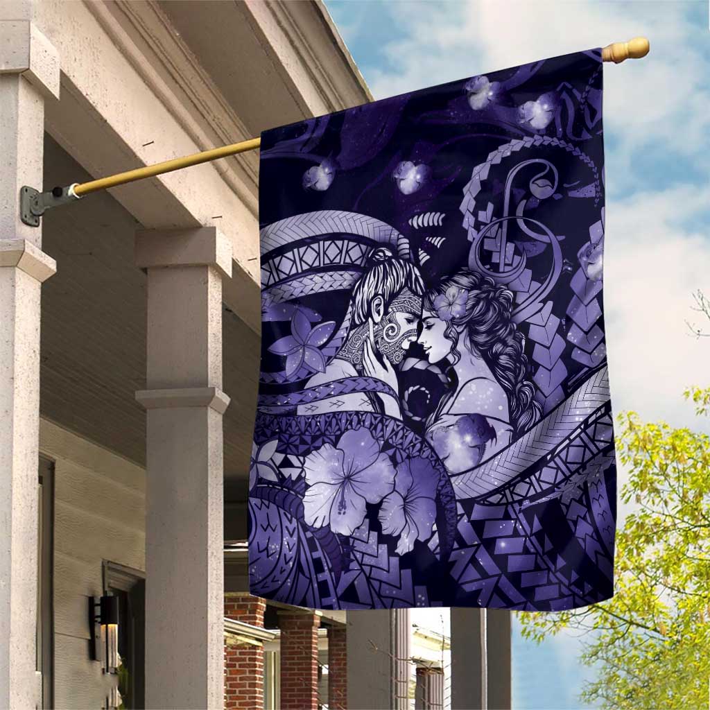 Maori Romantic Valentine Garden Flag The Hongi Kiss Purple Galaxy DT05 House Flag Purple - Polynesian Pride
