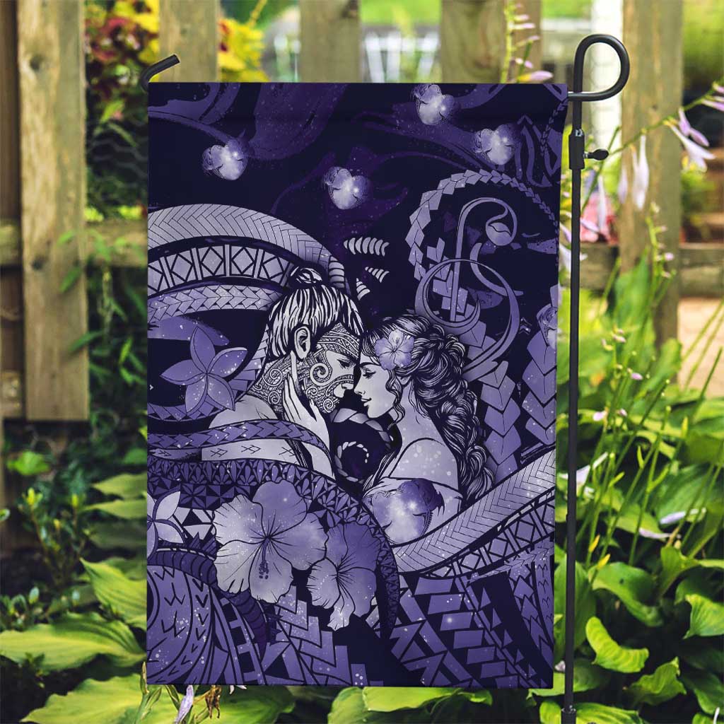 Maori Romantic Valentine Garden Flag The Hongi Kiss Purple Galaxy DT05 Garden Flag Purple - Polynesian Pride