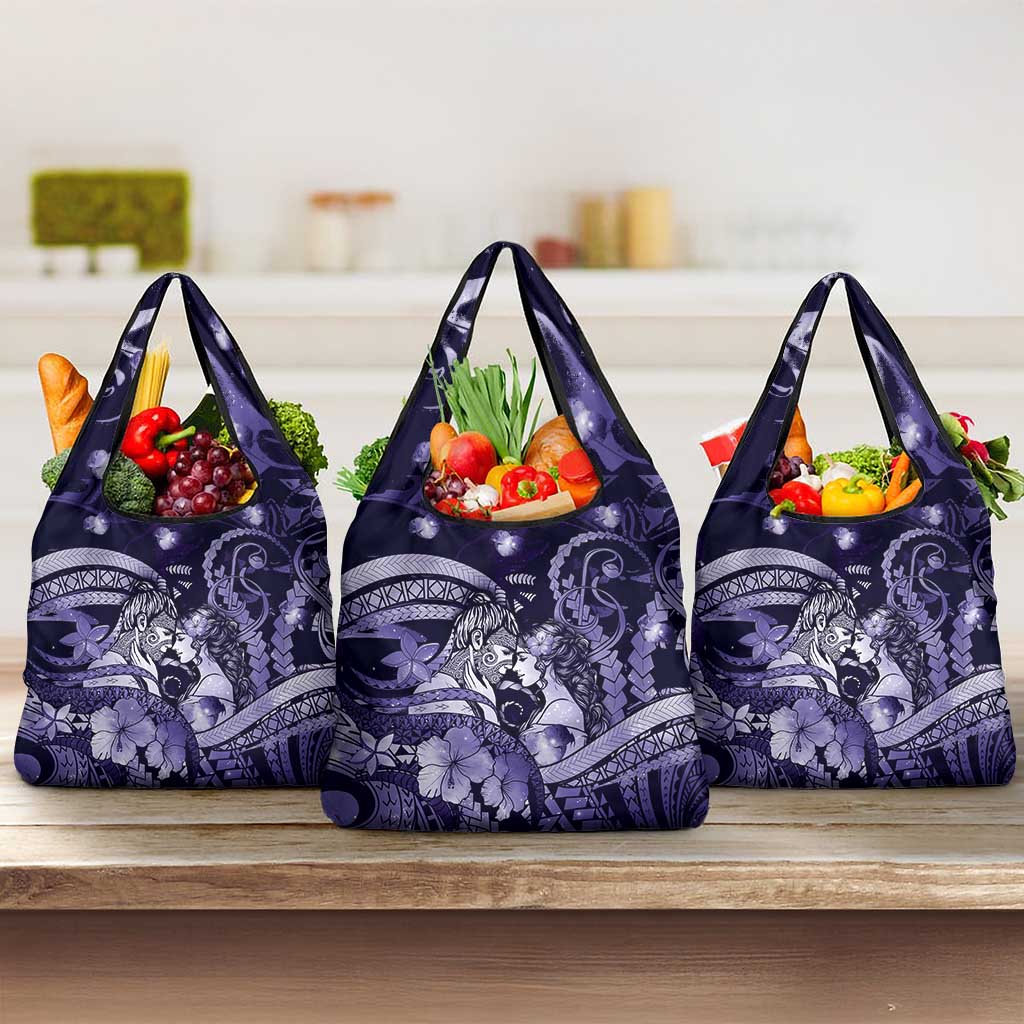 Maori Romantic Valentine Grocery Bag The Hongi Kiss Purple Galaxy DT05 3-pack One Size Purple - Polynesian Pride