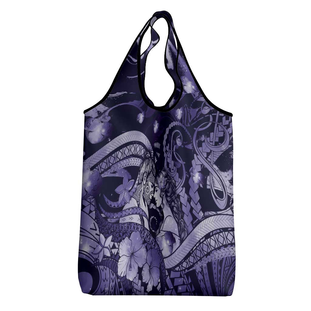 Maori Romantic Valentine Grocery Bag The Hongi Kiss Purple Galaxy DT05 - Polynesian Pride