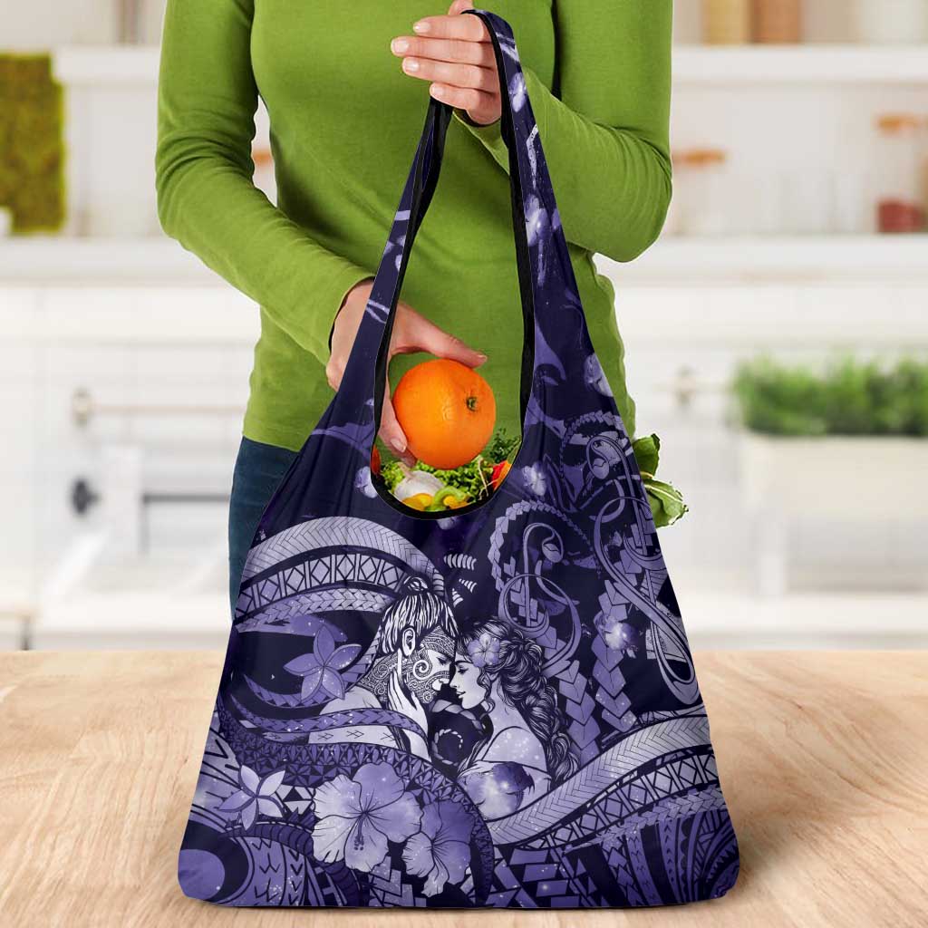 Maori Romantic Valentine Grocery Bag The Hongi Kiss Purple Galaxy DT05 - Polynesian Pride