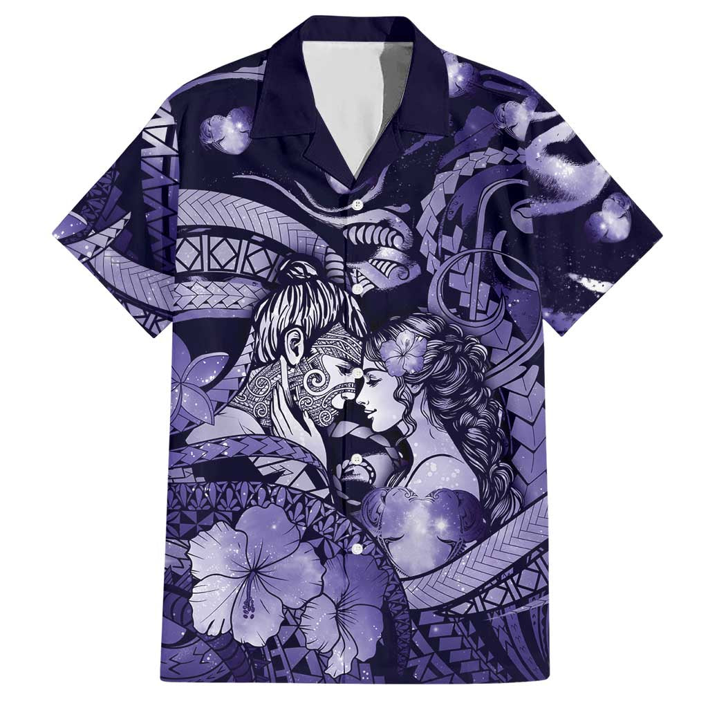 Personalised Maori Romantic Valentine Hawaiian Shirt The Hongi Kiss Purple Galaxy
