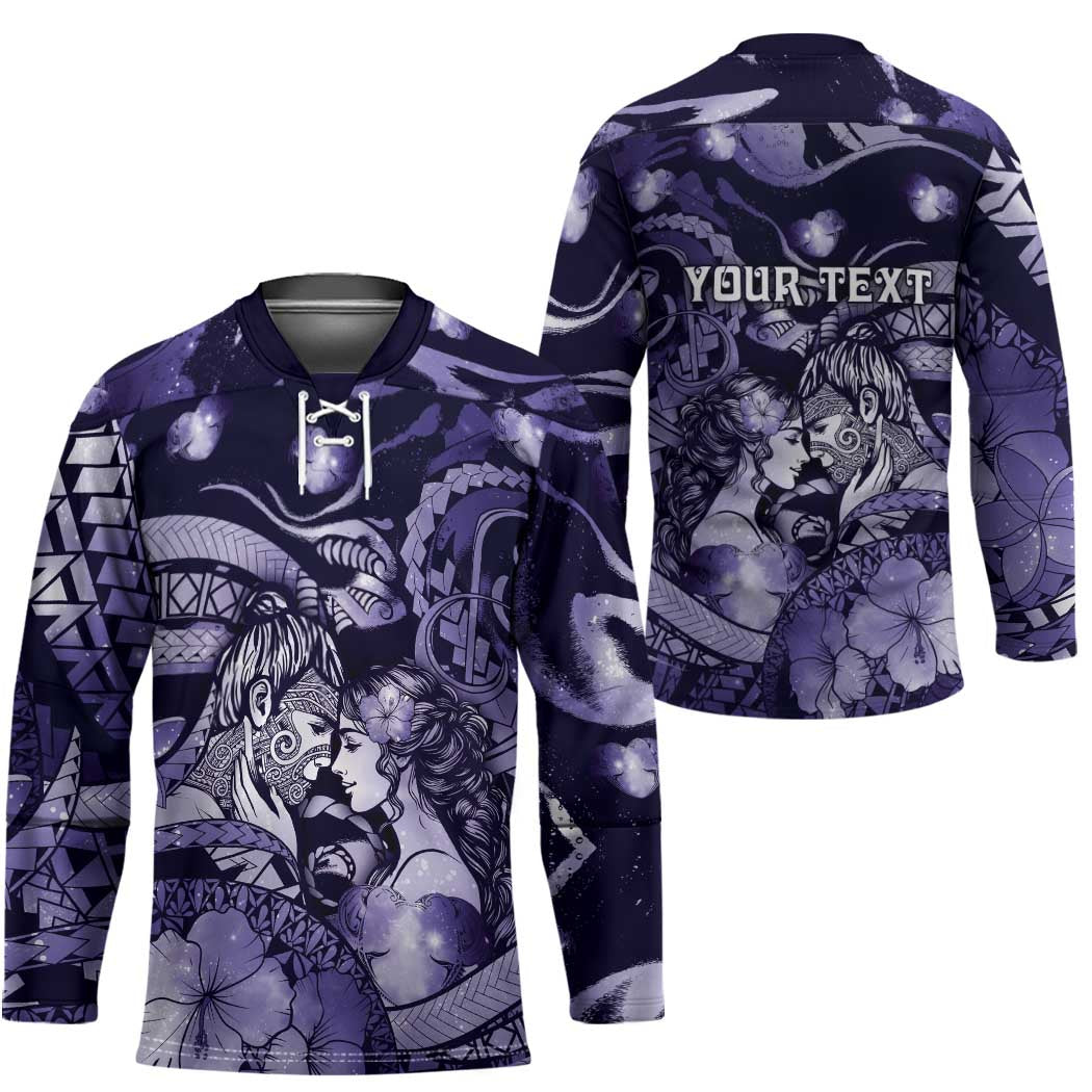 Personalised Maori Romantic Valentine Hockey Jersey The Hongi Kiss Purple Galaxy DT05 - Polynesian Pride