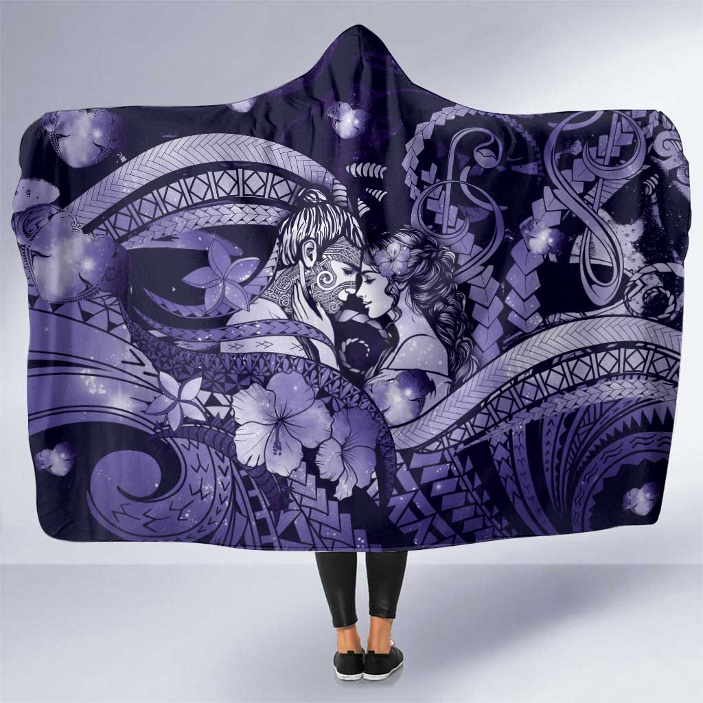 Maori Romantic Valentine Hooded Blanket The Hongi Kiss Purple Galaxy DT05 One Size Purple - Polynesian Pride