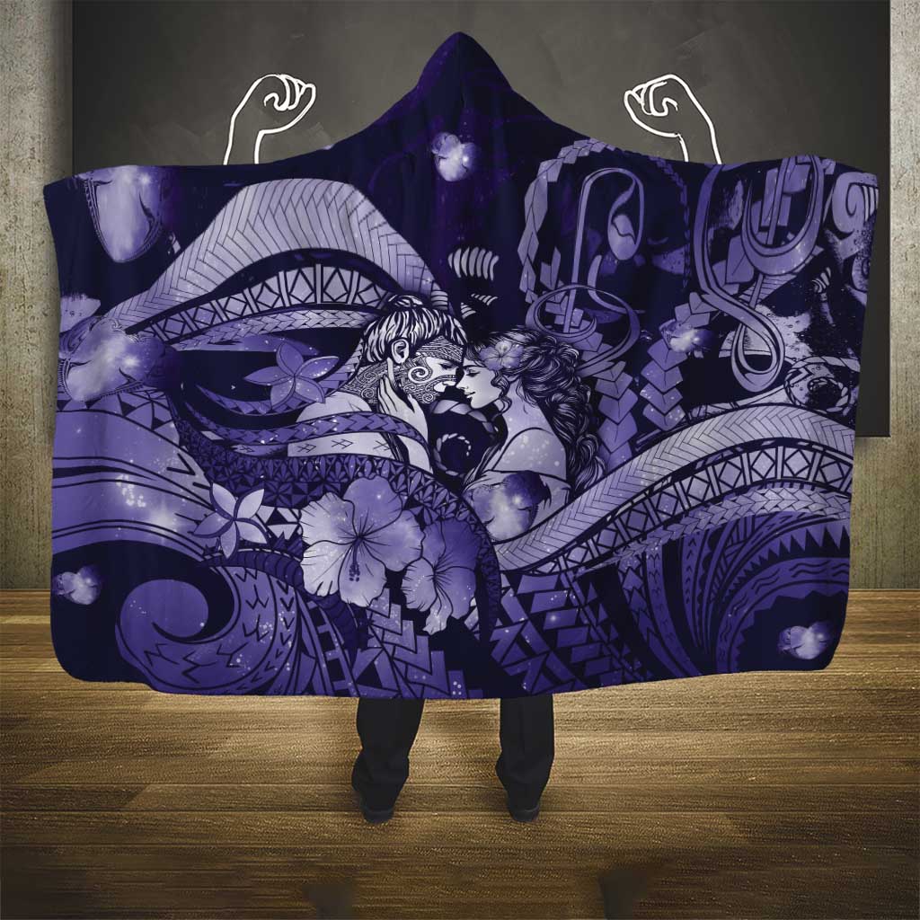 Maori Romantic Valentine Hooded Blanket The Hongi Kiss Purple Galaxy DT05 - Polynesian Pride