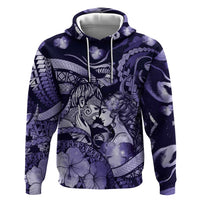 Personalised Maori Romantic Valentine Hoodie The Hongi Kiss Purple Galaxy DT05 Pullover Hoodie Purple - Polynesian Pride