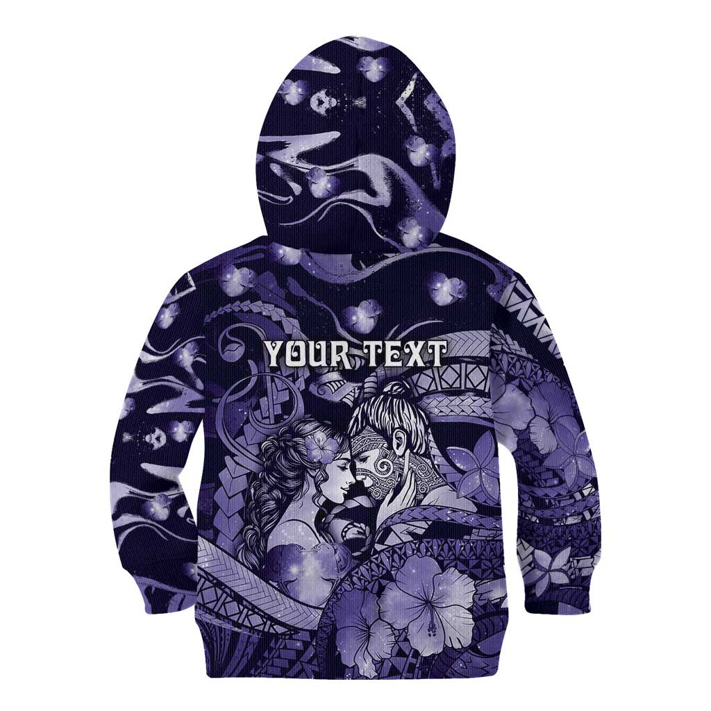 Personalised Maori Romantic Valentine Kid Hoodie The Hongi Kiss Purple Galaxy DT05 - Polynesian Pride
