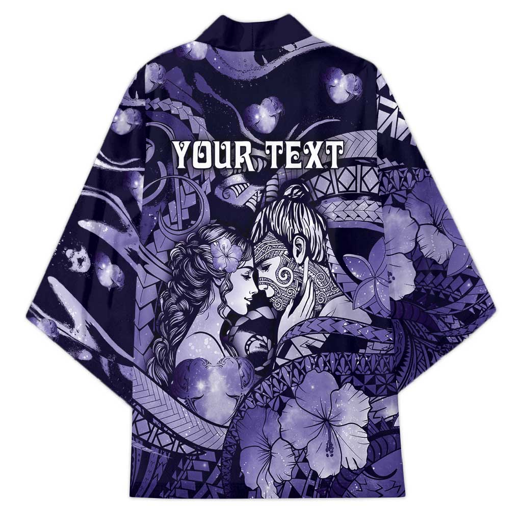 Personalised Maori Romantic Valentine Kimono The Hongi Kiss Purple Galaxy DT05 - Polynesian Pride