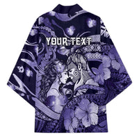 Personalised Maori Romantic Valentine Kimono The Hongi Kiss Purple Galaxy DT05 - Polynesian Pride