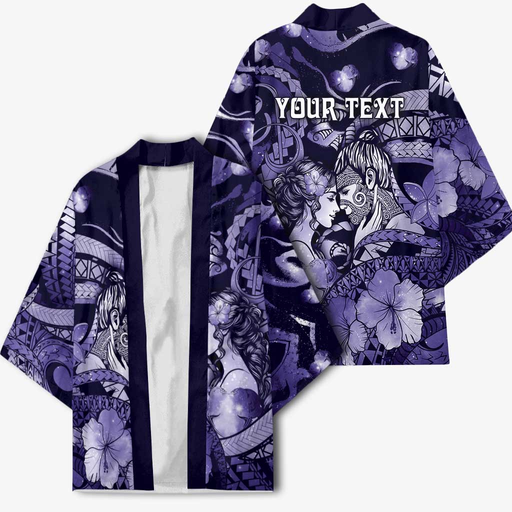 Personalised Maori Romantic Valentine Kimono The Hongi Kiss Purple Galaxy DT05 - Polynesian Pride