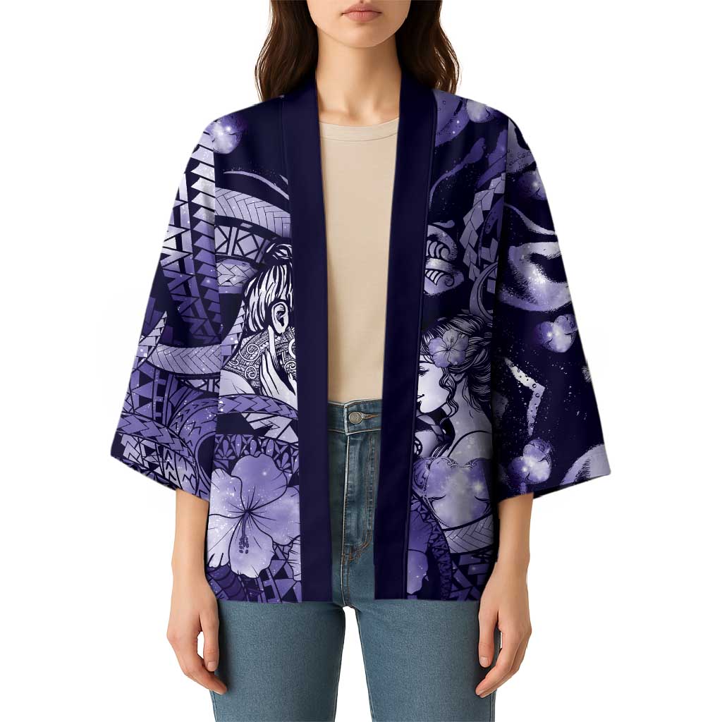 Personalised Maori Romantic Valentine Kimono The Hongi Kiss Purple Galaxy DT05 - Polynesian Pride
