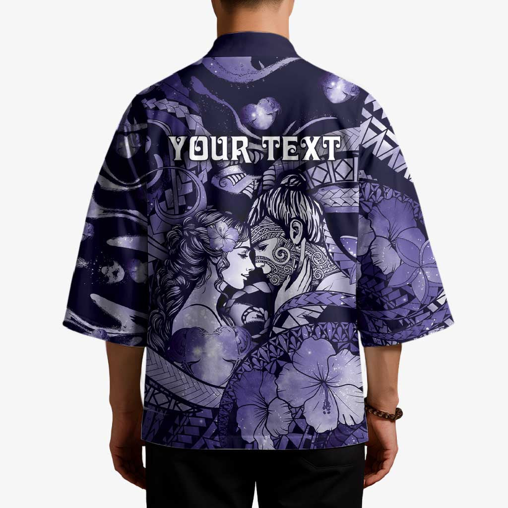 Personalised Maori Romantic Valentine Kimono The Hongi Kiss Purple Galaxy DT05 - Polynesian Pride