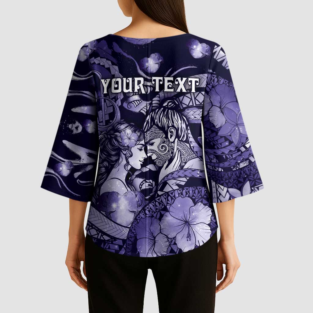 Personalised Maori Romantic Valentine Kimono Sleeve Blouse The Hongi Kiss Purple Galaxy DT05 - Polynesian Pride