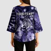 Personalised Maori Romantic Valentine Kimono Sleeve Blouse The Hongi Kiss Purple Galaxy DT05 - Polynesian Pride