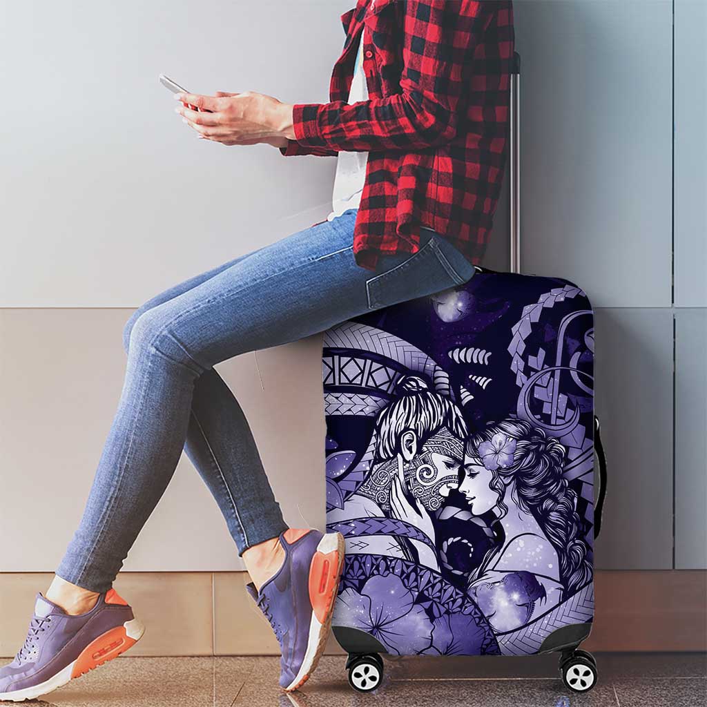 Maori Romantic Valentine Luggage Cover The Hongi Kiss Purple Galaxy DT05 - Polynesian Pride