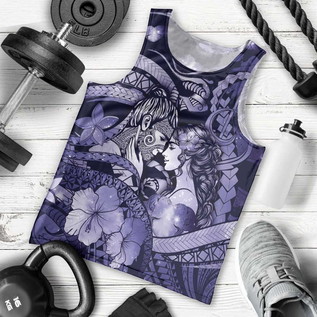 Personalised Maori Romantic Valentine Men Tank Top The Hongi Kiss Purple Galaxy DT05 - Polynesian Pride