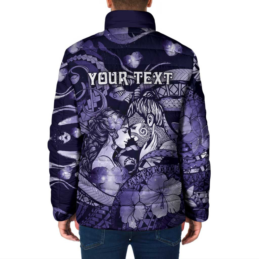 Personalised Maori Romantic Valentine Padded Jacket The Hongi Kiss Purple Galaxy DT05 - Polynesian Pride