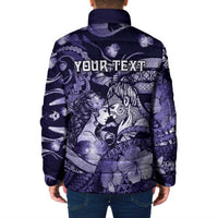 Personalised Maori Romantic Valentine Padded Jacket The Hongi Kiss Purple Galaxy DT05 - Polynesian Pride
