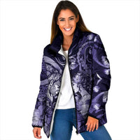 Personalised Maori Romantic Valentine Padded Jacket The Hongi Kiss Purple Galaxy DT05 Women Purple - Polynesian Pride
