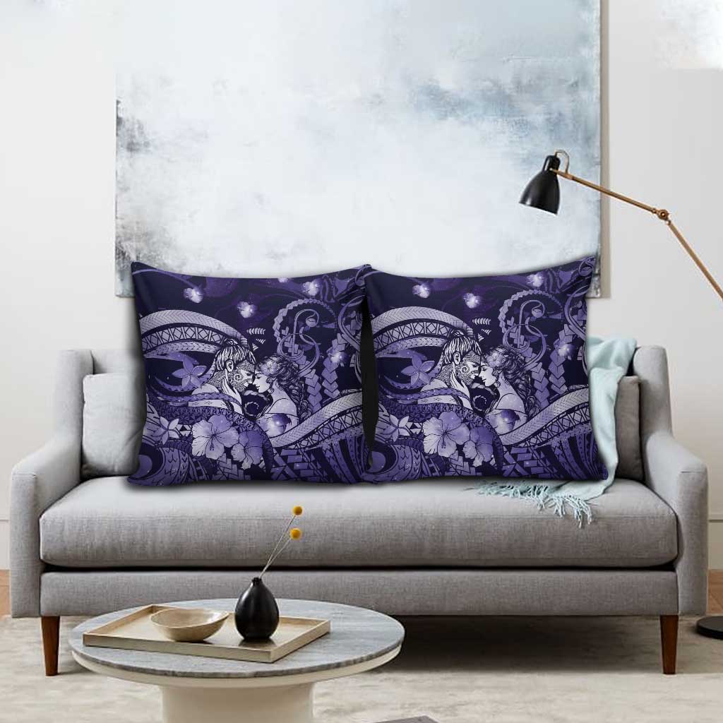 Maori Romantic Valentine Pillow Cover The Hongi Kiss Purple Galaxy DT05 - Polynesian Pride