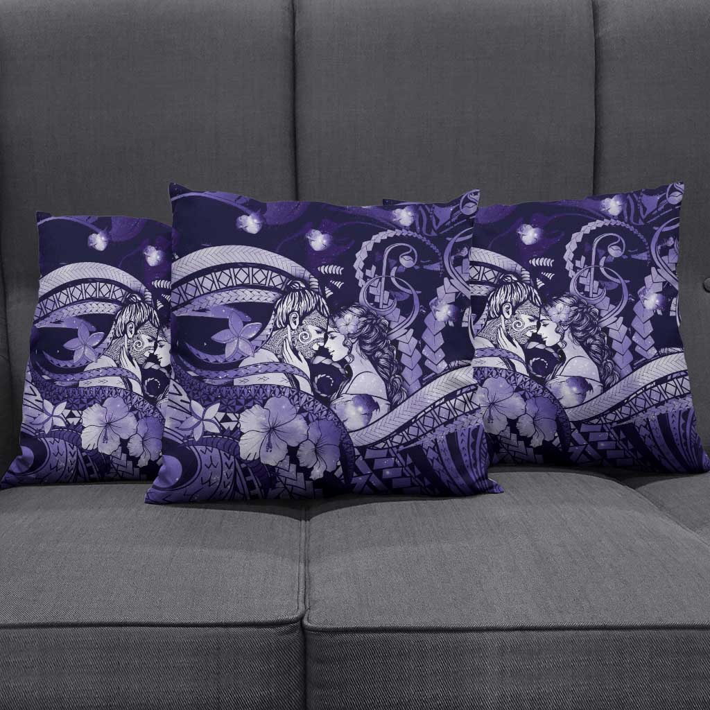 Maori Romantic Valentine Pillow Cover The Hongi Kiss Purple Galaxy DT05 - Polynesian Pride