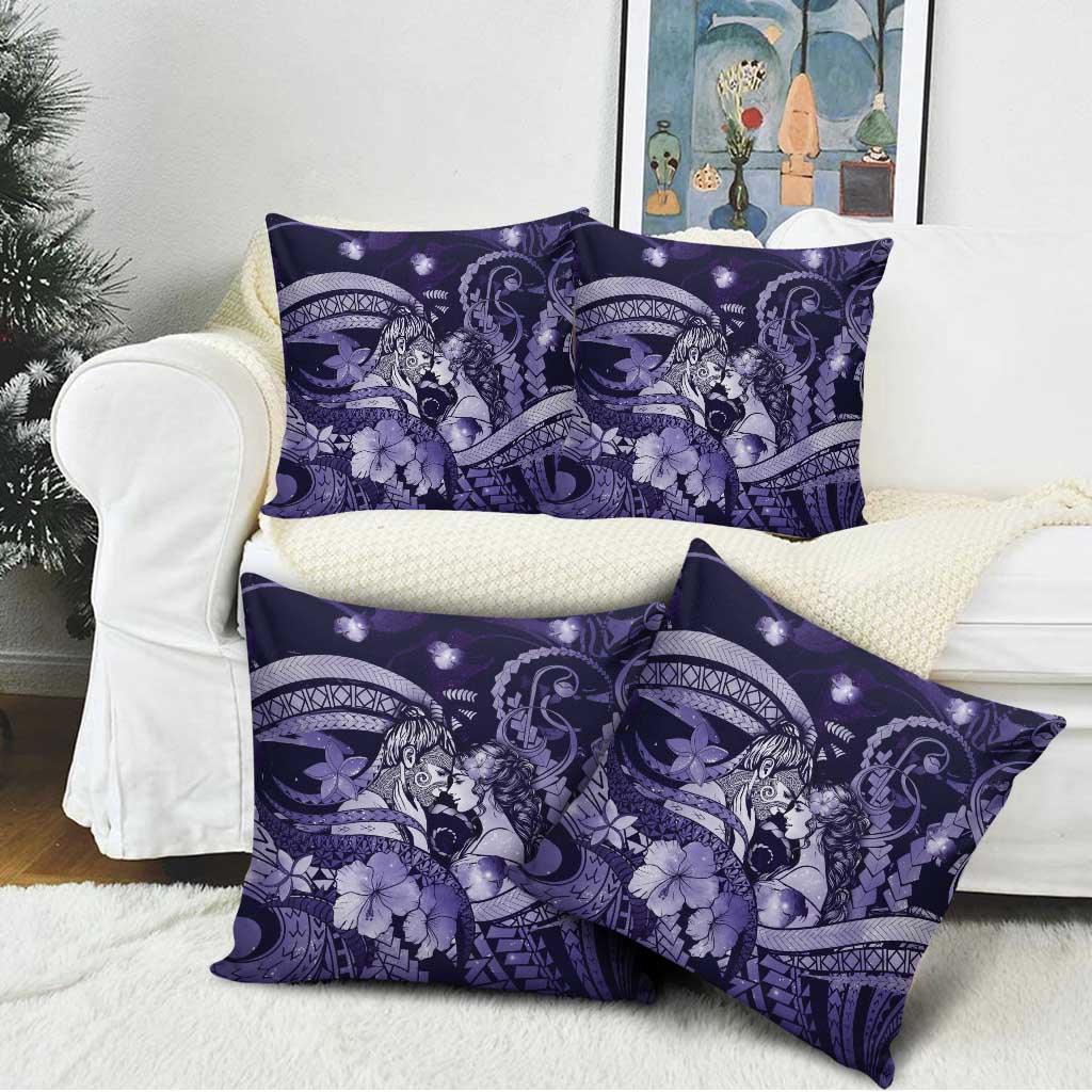Maori Romantic Valentine Pillow Cover The Hongi Kiss Purple Galaxy DT05 - Polynesian Pride