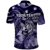 Personalised Maori Romantic Valentine Polo Shirt The Hongi Kiss Purple Galaxy