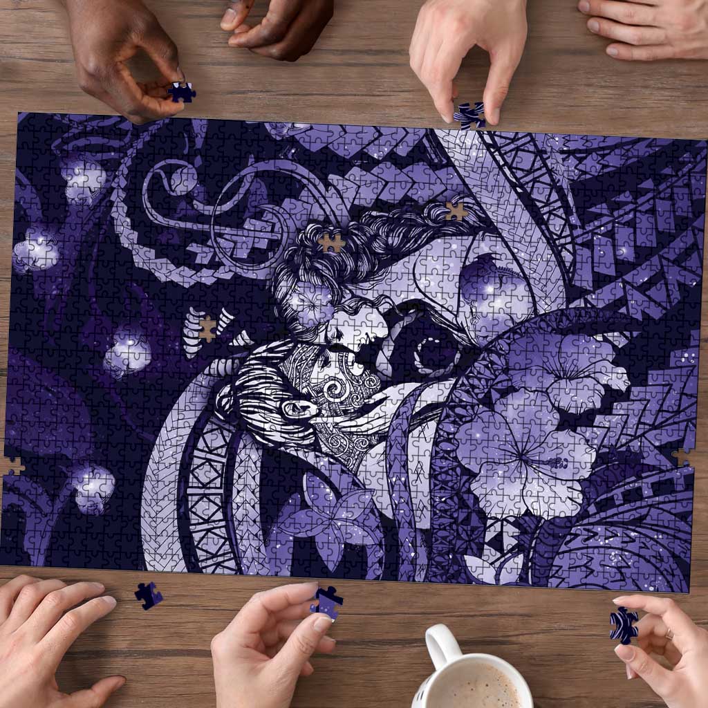 Maori Romantic Valentine Puzzle The Hongi Kiss Purple Galaxy DT05 - Polynesian Pride