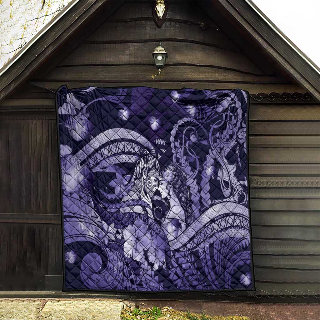 Maori Romantic Valentine Quilt The Hongi Kiss Purple Galaxy DT05 - Polynesian Pride