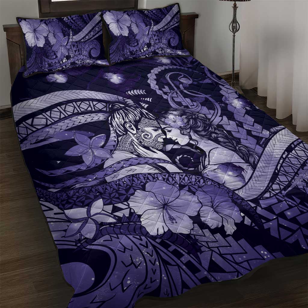 Maori Romantic Valentine Quilt Bed Set The Hongi Kiss Purple Galaxy DT05 Purple - Polynesian Pride