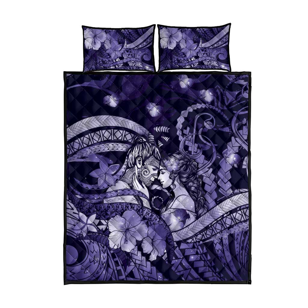 Maori Romantic Valentine Quilt Bed Set The Hongi Kiss Purple Galaxy DT05 - Polynesian Pride