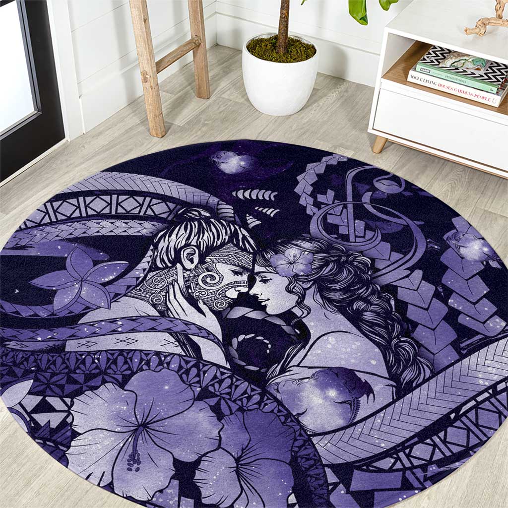Maori Romantic Valentine Round Carpet The Hongi Kiss Purple Galaxy DT05 Purple - Polynesian Pride