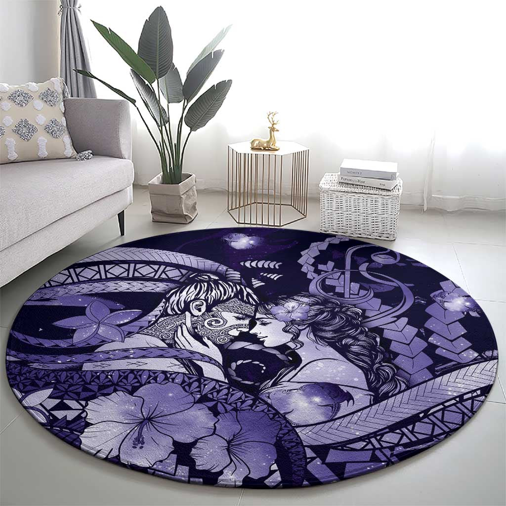 Maori Romantic Valentine Round Carpet The Hongi Kiss Purple Galaxy DT05 - Polynesian Pride