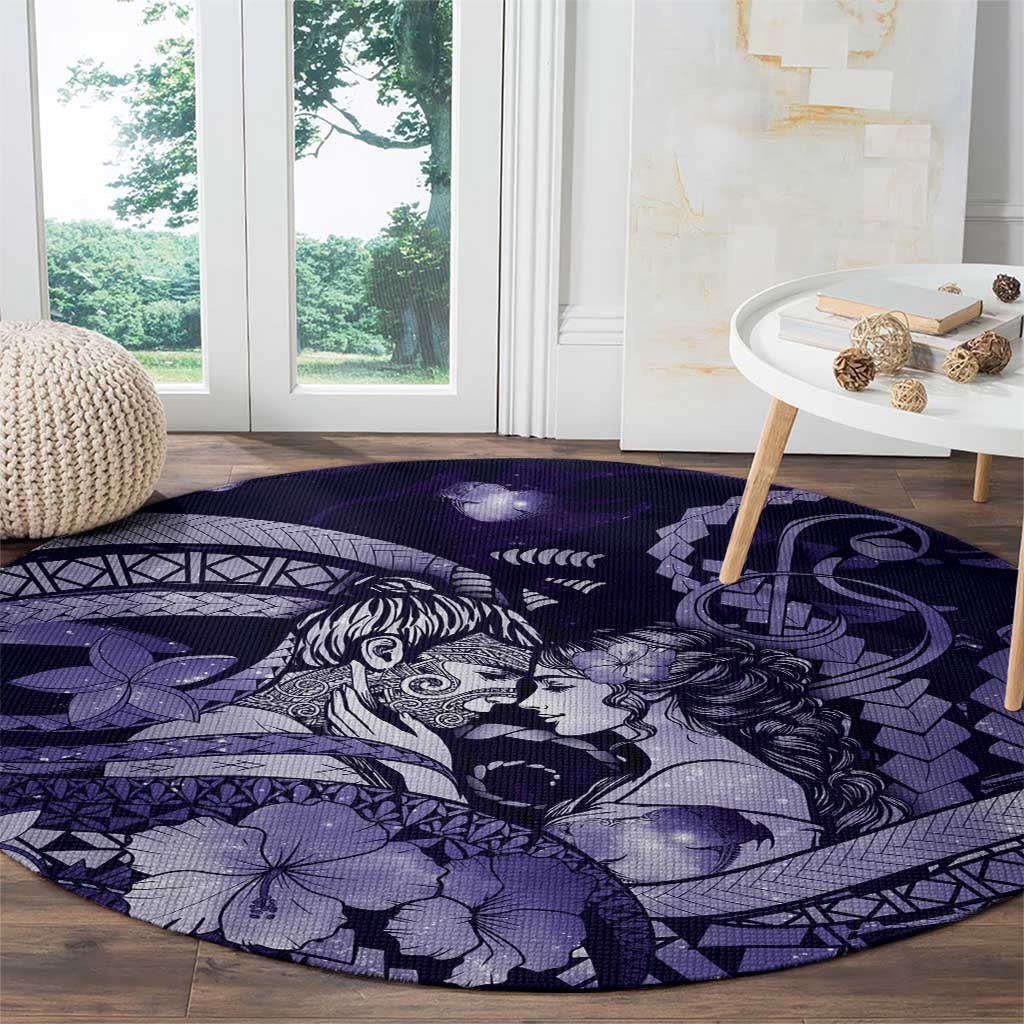 Maori Romantic Valentine Round Carpet The Hongi Kiss Purple Galaxy DT05 - Polynesian Pride