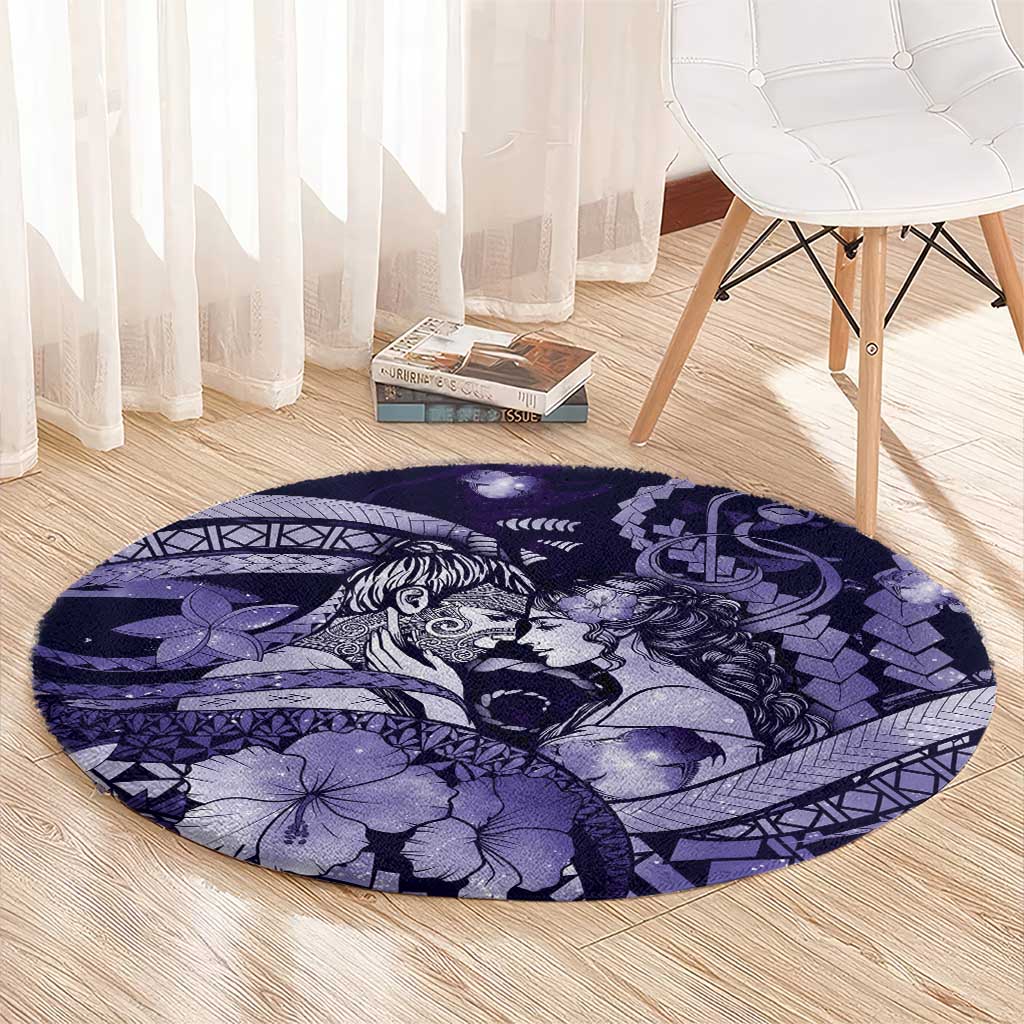 Maori Romantic Valentine Round Carpet The Hongi Kiss Purple Galaxy DT05 - Polynesian Pride