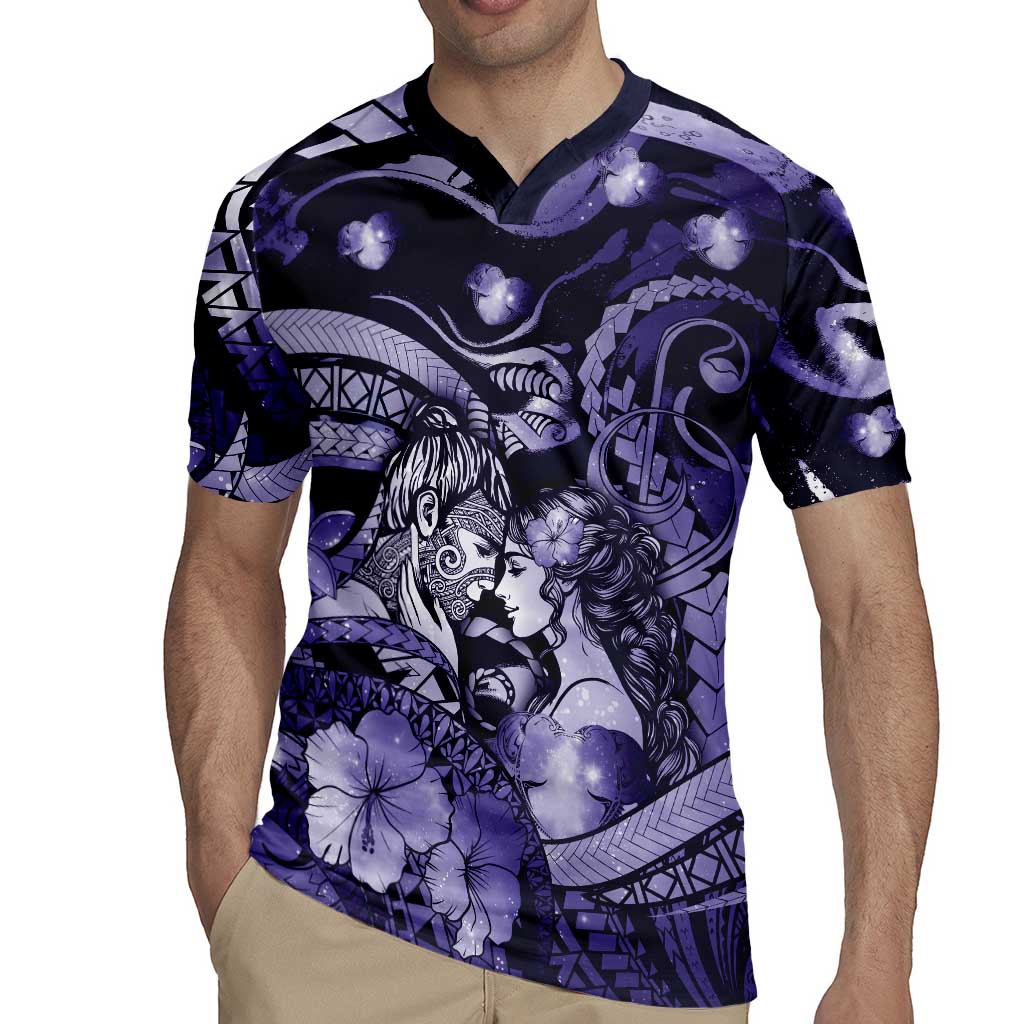 Personalised Maori Romantic Valentine Rugby Jersey The Hongi Kiss Purple Galaxy DT05 - Polynesian Pride