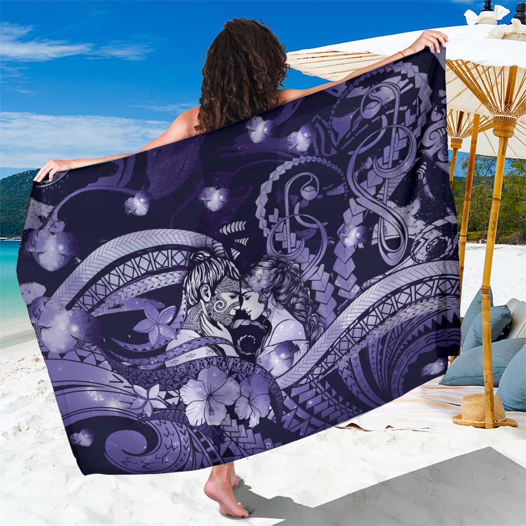 Maori Romantic Valentine Sarong The Hongi Kiss Purple Galaxy DT05 One Size 44 x 66 inches Purple - Polynesian Pride