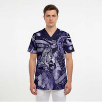 Personalised Maori Romantic Valentine Scrub Top The Hongi Kiss Purple Galaxy DT05 - Polynesian Pride