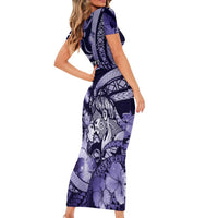 Personalised Maori Romantic Valentine Short Sleeve Bodycon Dress The Hongi Kiss Purple Galaxy