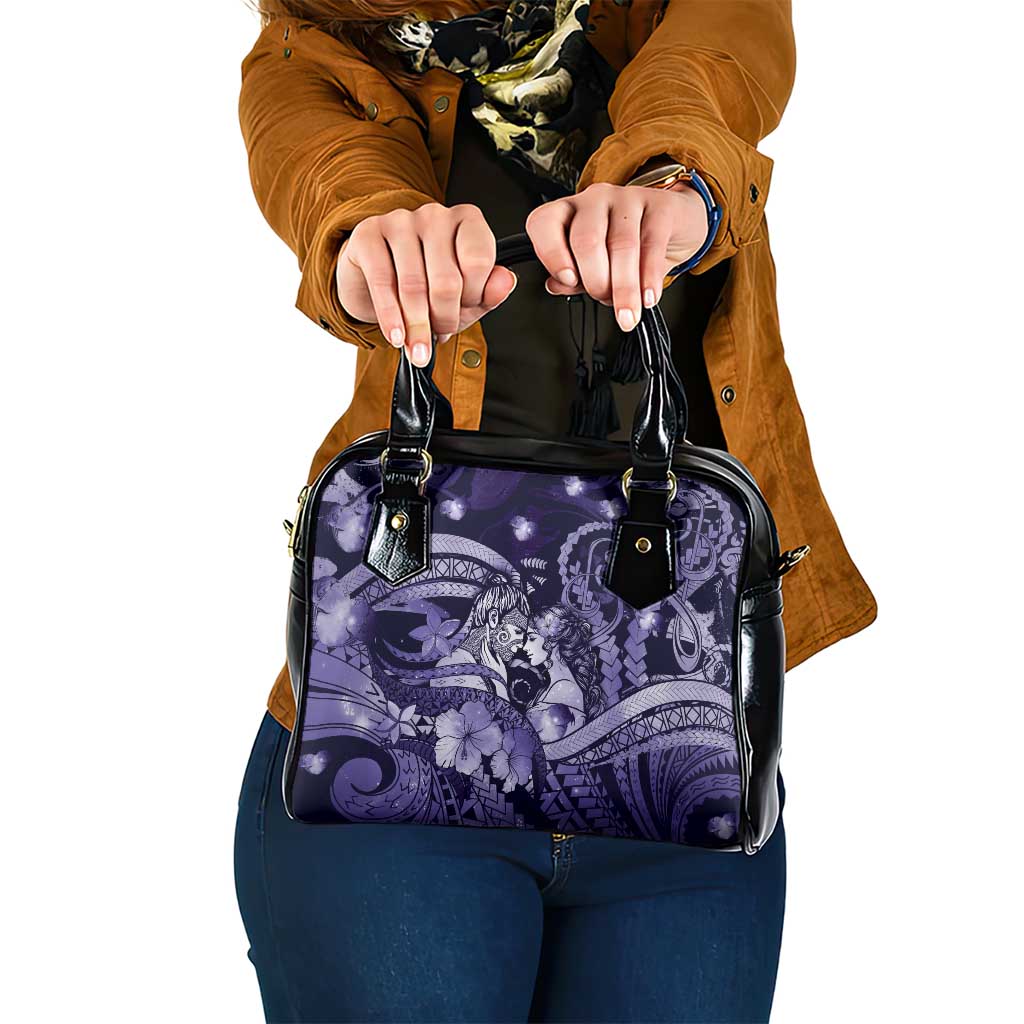 Maori Romantic Valentine Shoulder Handbag The Hongi Kiss Purple Galaxy DT05 One Size Purple - Polynesian Pride