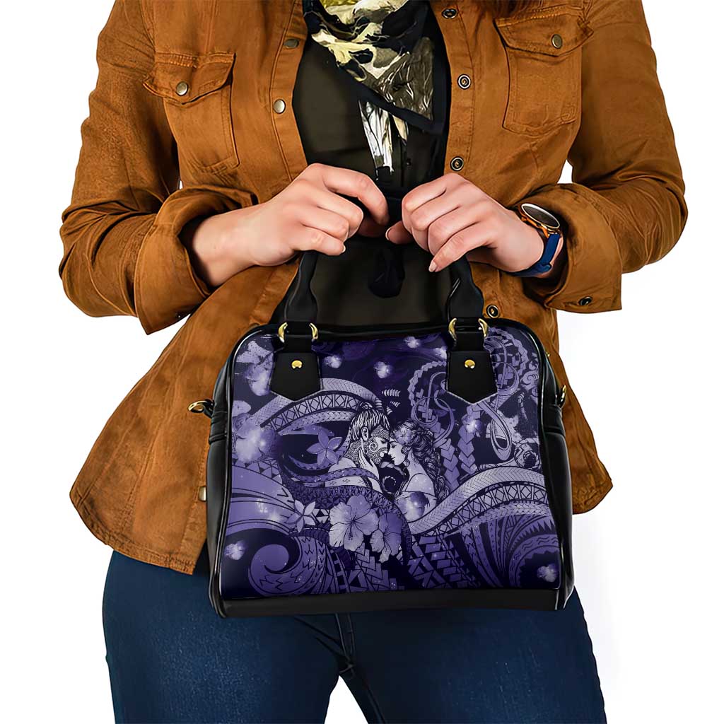 Maori Romantic Valentine Shoulder Handbag The Hongi Kiss Purple Galaxy DT05 - Polynesian Pride