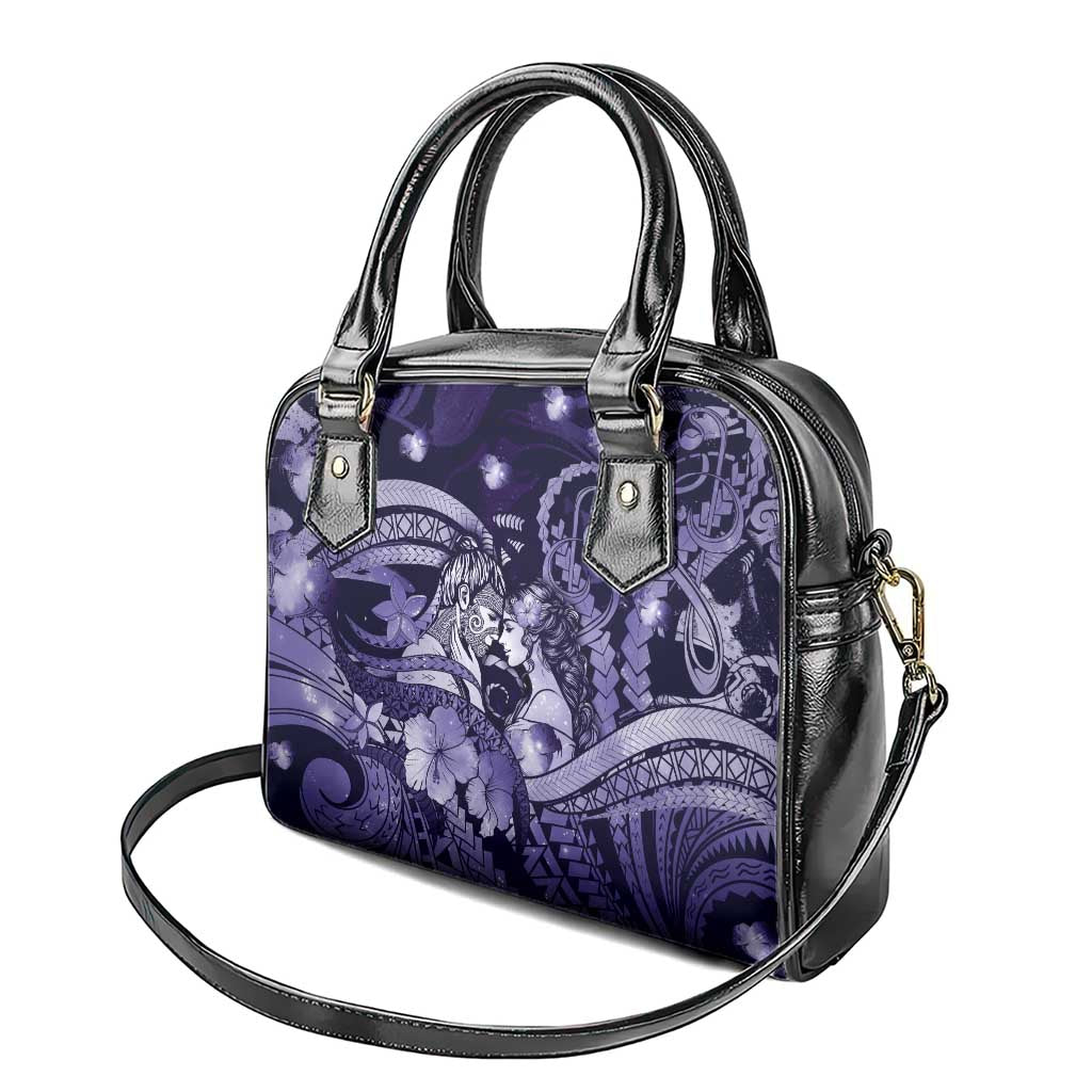 Maori Romantic Valentine Shoulder Handbag The Hongi Kiss Purple Galaxy DT05 - Polynesian Pride