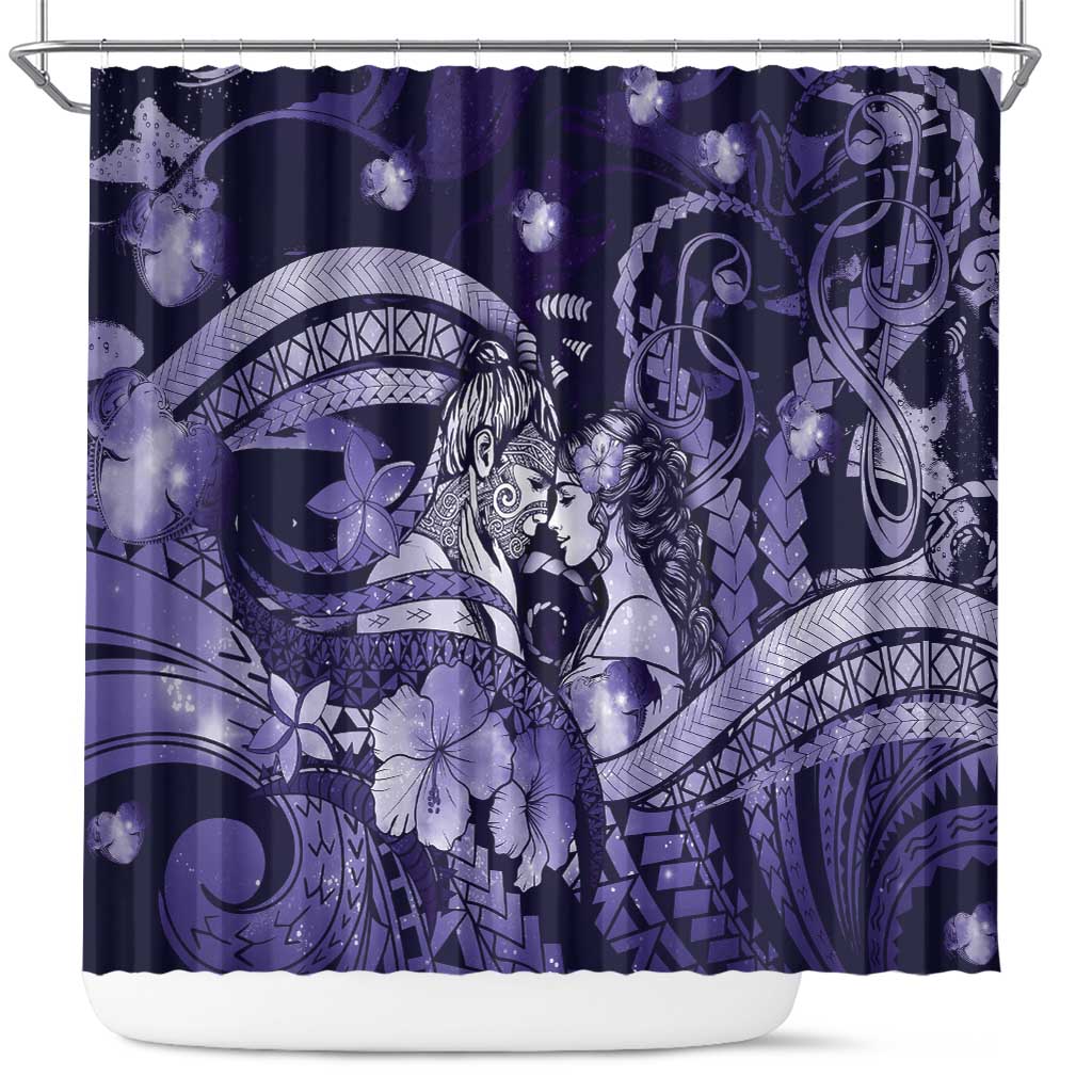 Maori Romantic Valentine Shower Curtain The Hongi Kiss Purple Galaxy DT05 Purple - Polynesian Pride
