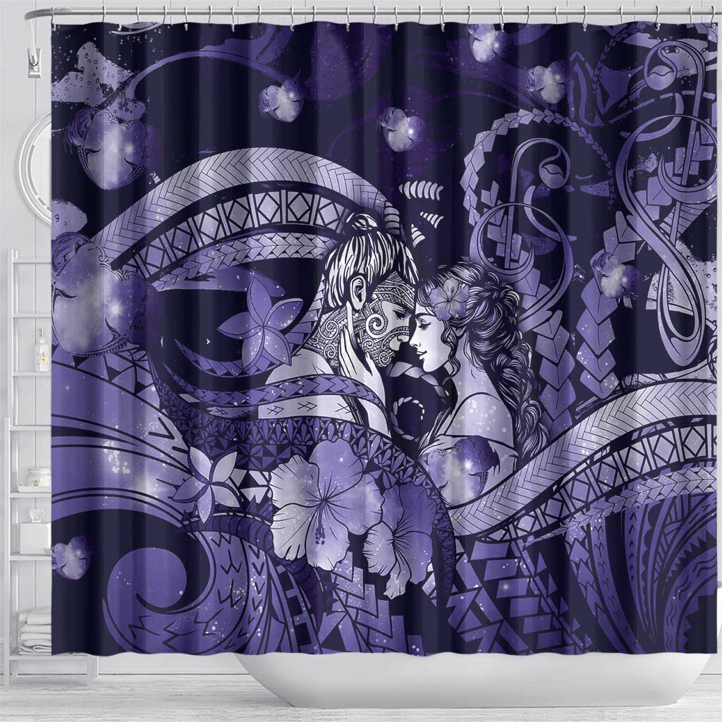 Maori Romantic Valentine Shower Curtain The Hongi Kiss Purple Galaxy DT05 - Polynesian Pride