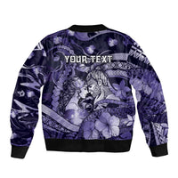 Personalised Maori Romantic Valentine Sleeve Zip Bomber Jacket The Hongi Kiss Purple Galaxy